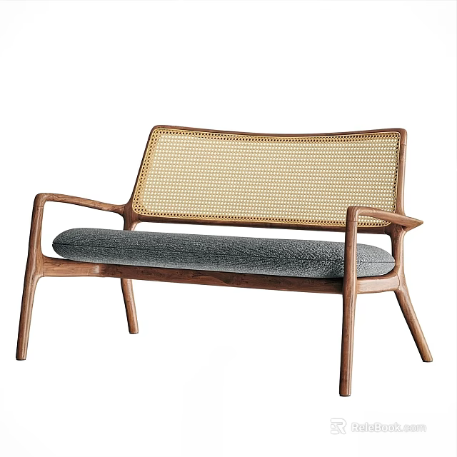 Sleek Modern Sofa Set With Wooden Frame Rattan Backrest And Gray Cushion 3d model 