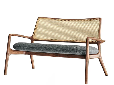 Sleek Modern Sofa Set With Wooden Frame Rattan Backrest And Gray Cushion 3d model