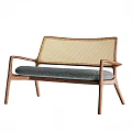 Sleek Modern Sofa Set With Wooden Frame Rattan Backrest And Gray Cushion