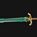 Fantasy Sword With Green Blade Golden Hilt And Emerald Gemstone Decoration