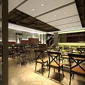 Modern Restaurant Interior With Wooden Tables Chairs And Ceiling Lighting Design