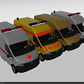 Multiple Colored Emergency Ambulance Vehicles With Red Blue Lights And Medical Crosses