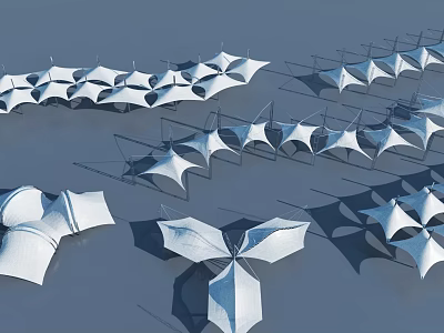 White Tensile Membrane Structures With Geometric Shapes And Shadow Effects Design 3d model