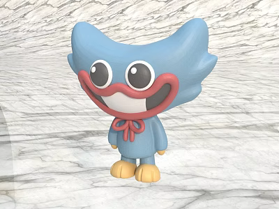 Blue Cat Shaped Toy With Big Eyes Red Bow Tie And Yellow Feet 3d model