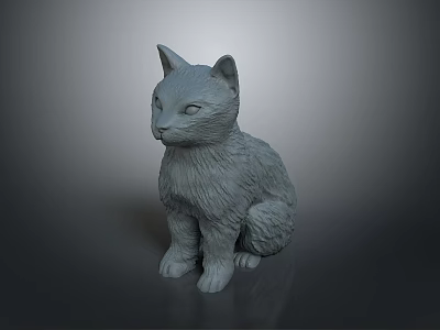 Realistic Gray Cat 3D Model With Sitting Posture And Textured Fur 3d model