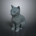 Realistic Gray Cat 3D Model With Sitting Posture And Textured Fur 3d model