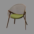 Modern Leisure Chair With Metal Mesh Backrest Green Padded Seat And Wooden Legs