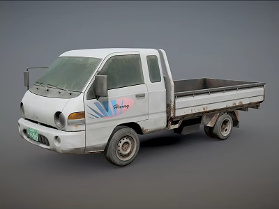 White Small Pickup Truck With Colorful Graphic Design And Open Cargo Bed 3d model