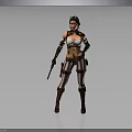 Steampunk Female Character In Striped Outfit With Weapon And Utility Belt Boots