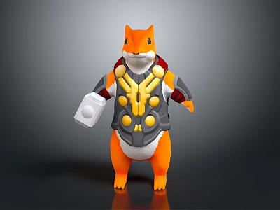 Armored Squirrel Game Character With Yellow Red Armor And White Shield 3d model