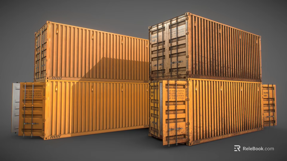 Large Heavy Duty Stacked Industrial Shipping Containers For Storage And Transport 3d model 