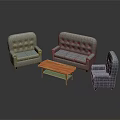Contemporary Grey Tufted Sofa Set With Three Pieces And Red Rectangular Coffee Table