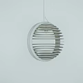 Circular Pendant Light with Dark Wooden Frame and White Slats on Yellow Wall