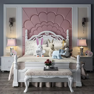 Jane European background double bed headboard background 3d model