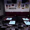 Modern Bar Interior With Dance Floor Large Screen And Purple Lighting