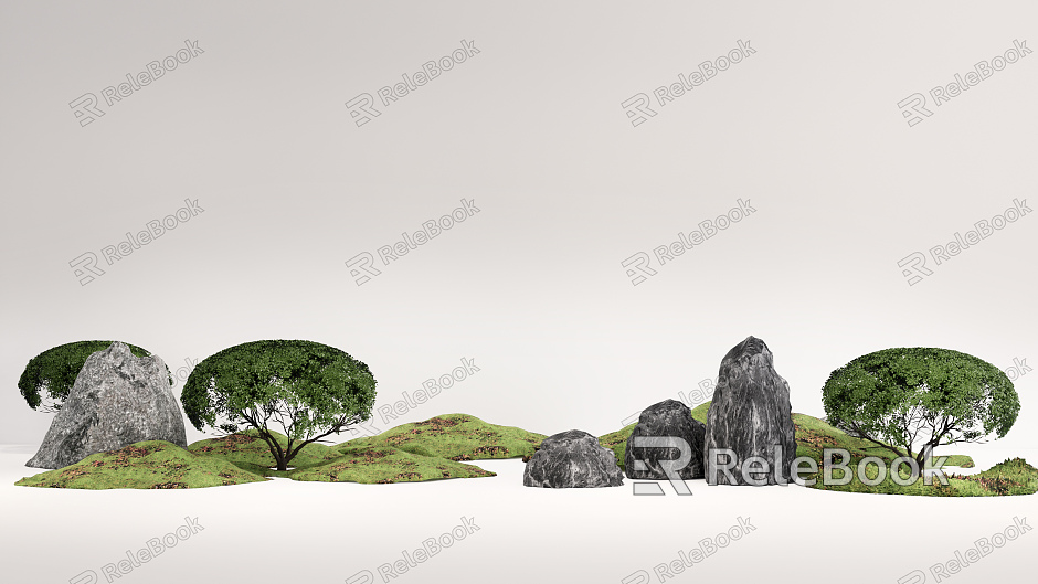 Modern landscape sketch plant green plant stone moss model