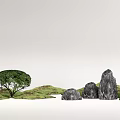 Garden Ornaments Featuring Natural Rocks Green Trees And Lush Grass