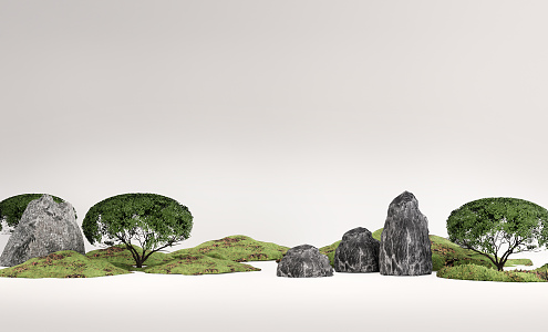 Modern landscape sketch plant green plant stone moss 3d model