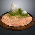 Wooden Circular Base With Mossy Stone Rocks And Natural Wave Texture 3d model