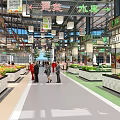 Supermarket Fresh Produce Area With Vegetable Fruit Stalls And Customers Shopping