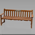 Red Wooden Bench With Armrests Backrest Slats And Scalloped Edge Design