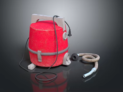Red Electric Pump With Gray Handle Power Cord And Flexible Rubber Hose 3d model