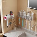 Wall Mounted Bathroom Accessories With Toothbrush Holder Hair Dryer Rack And Storage Organizers