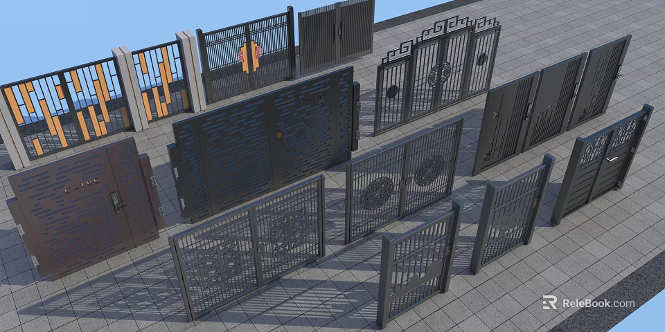 Different Styles Of Modern Metal Gates With Intricate Carvings And Patterns 3d model 