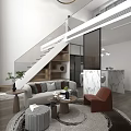 Modern Apartment Interior With Staircase Storage Cozy Seating And Marble Accents