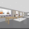 Modern Electronics Store Interior With Display Tables Shelves And Smartphones Laptops