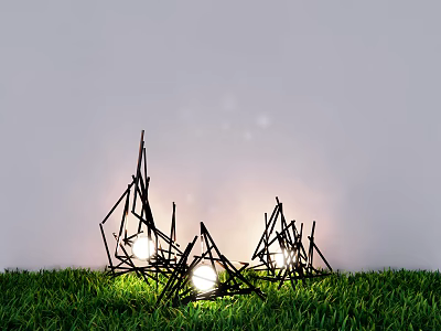 Decorative Outdoor Lights With Twig Like Structure And Illuminated Bulbs On Green Grass 3d model