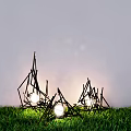 Decorative Outdoor Lights With Twig Like Structure And Illuminated Bulbs On Green Grass