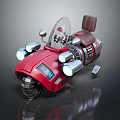 Stylish Red Motorcycle With Transparent Windshield Brown Seat Round Headlights And Futuristic Design