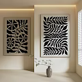 Modern Abstract Painting With Black Leaf And Flower Patterns On Light Wall 3d model