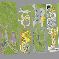Various Park Landscape Layouts With Curved Paths Green Spaces And Facilities 3d model