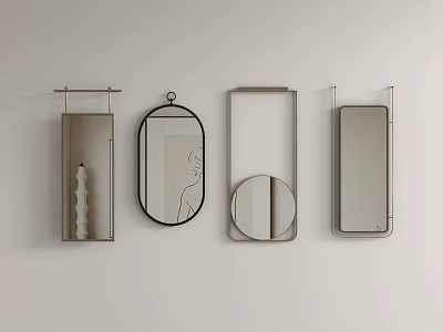 Different Shaped Mirrors Hanging On Light Colored Wall With Oval Rectangular And Circular Details 3d model