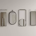Different Shaped Mirrors Hanging On Light Colored Wall With Oval Rectangular And Circular Details 3d model