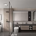Sleek Modern Bathroom Interior Design With Glass Shower Bathtub Double Vanity And Large Mirror