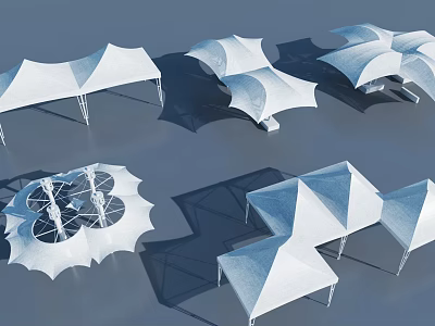 Modern Tensile Membrane Structures With Creative Geometric Designs And Metal Frames 3d model