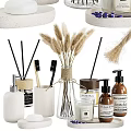 Elegant Daily Washing Essentials with Reed Diffuser Toothbrushes Hand Soap Candle and Pampas Grass