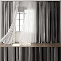 Modern Gray Curtains With White Sheer Panels For Bright Window Space