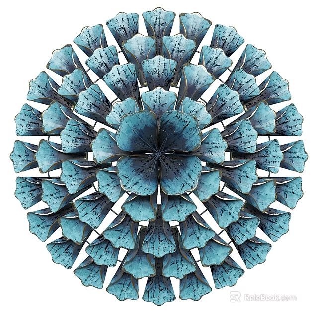 Modern Blue Metallic Leaf Shaped Round Wall Decor Art Piece 3d model