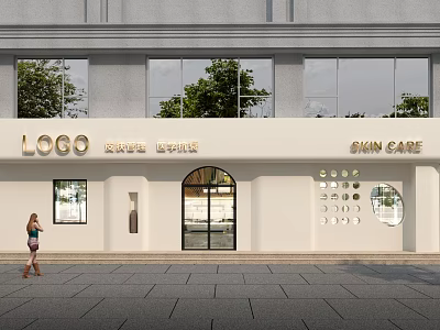 Modern Beauty Center Storefront With White Facade Glass Door And Skin Care Signage 3d model