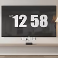 Modern Living Room TV with Digital Clock Display Table Lamp and Media Devices on Stand