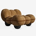 Modern Brown Velvet Unique Shape Sofa With Modular Round Sections And Black Legs 3d model