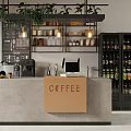 Modern Cafe Interior With Counter COFFEE Sign Hanging Plants Shelves And Coffee Machine Refrigerators