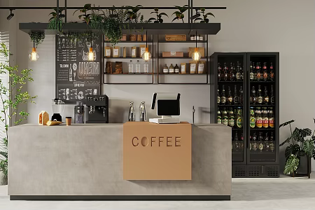 Modern Cafe Console Milk Tea Shop Workbench Cashier Front Desk Storage Rack Coffee Bean Refrigerator Coffee Machine Combination Coffee Ornaments 3d model