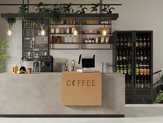Modern Cafe Console Milk Tea Shop Workbench Cashier Front Desk Storage Rack Coffee Bean Refrigerator Coffee Machine Combination Coffee Ornaments 3d model