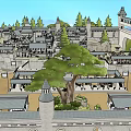 Old Stone Medieval Castle Standing On Hill With Lush Green Trees Around