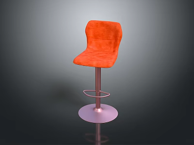 Orange Padded Bar Stool With Modern Metal Round Base Backrest And Footrest 3d model